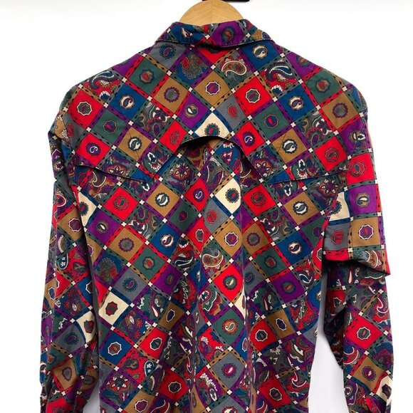 Vintage 1980s Western Southwestern Aztec Print Pattern Button Up Shirt Top 80s - Picture 4 of 8